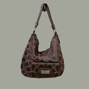 Coach Silver Gray Hobo Bag with Metallic Accents